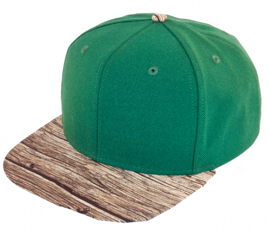 Flat Bill Hat with Wood Print Design
